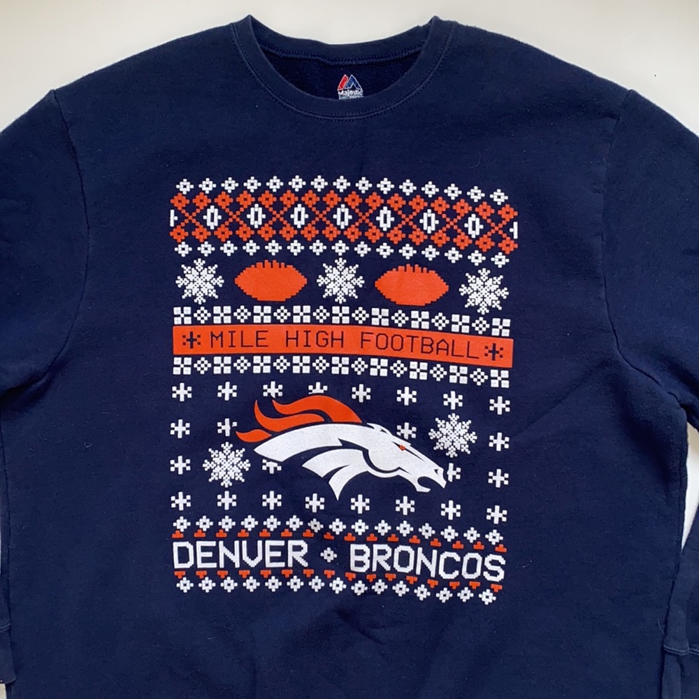 Majestic Denver Broncos Christmas Crewneck Sweater | Size XL - Picture 5 of 6